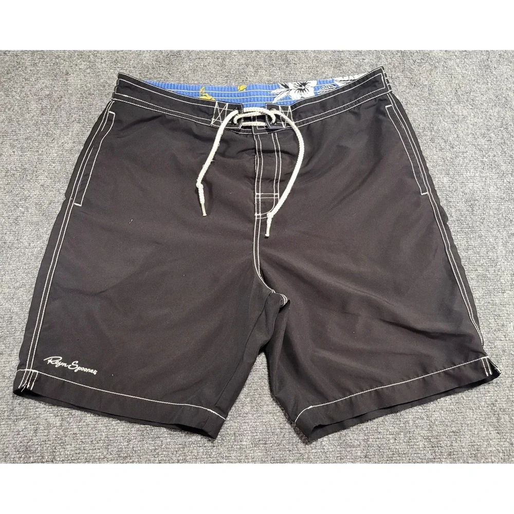 Reyn Spooner Men's Black Swim Trunks Board Shorts Coral Nautical Size Large